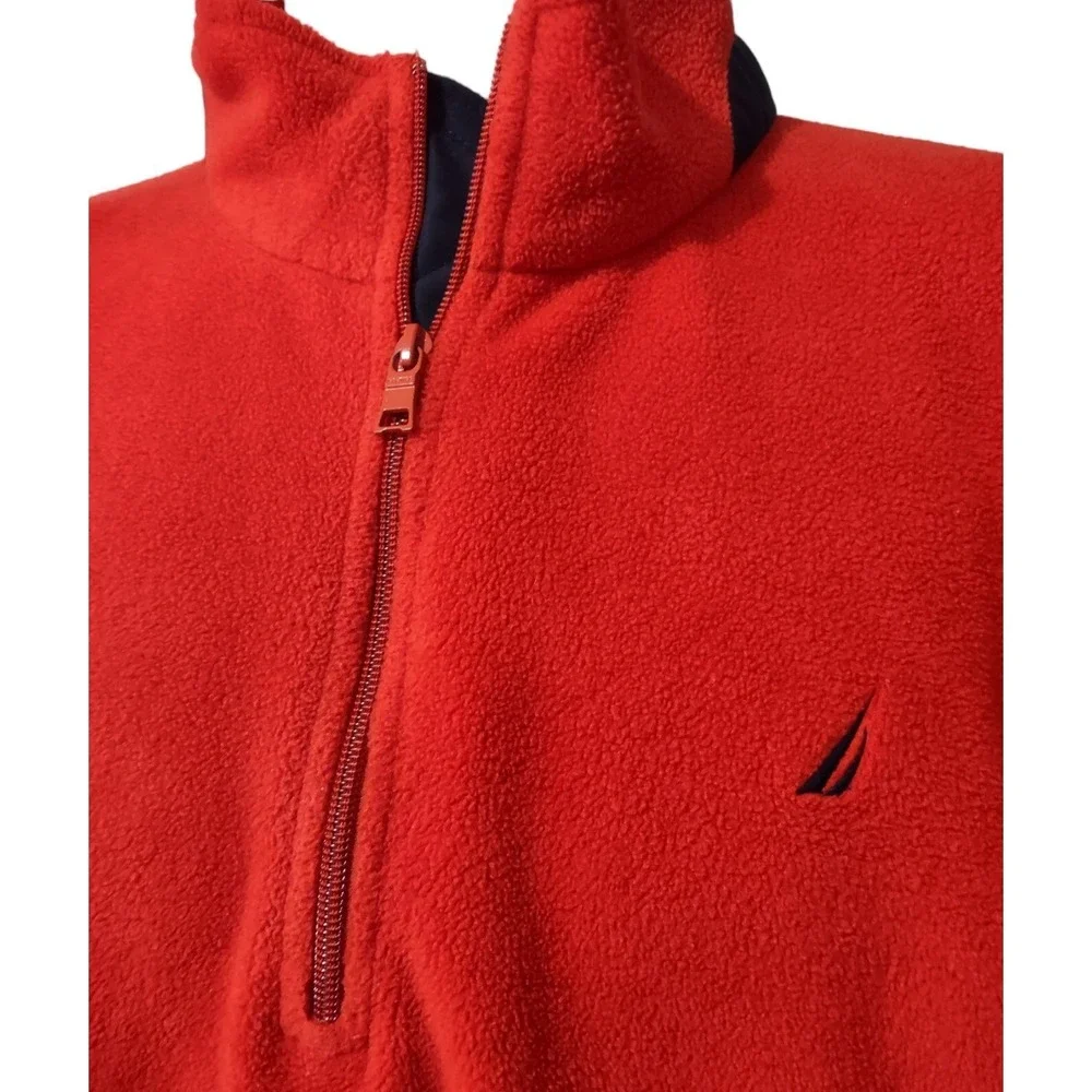 Nautica Fleece Pullover XXL Mens Gorp Core Cabin Core Red Quarter Zip Logo Retro